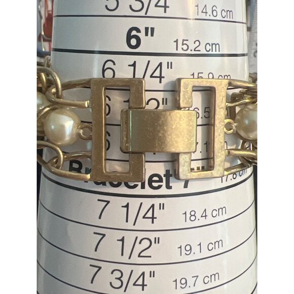 Vintage J Crew Faux Pearl Gold Tone Statement Bracelet Fold Over Clasp 6.5" READ - Picture 6 of 6